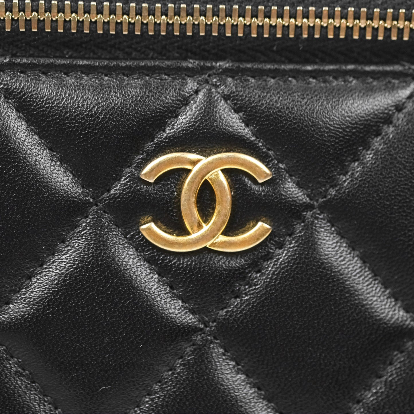 Chanel Vanity Rectangular Top Handle Black Lambskin Gold Hardware