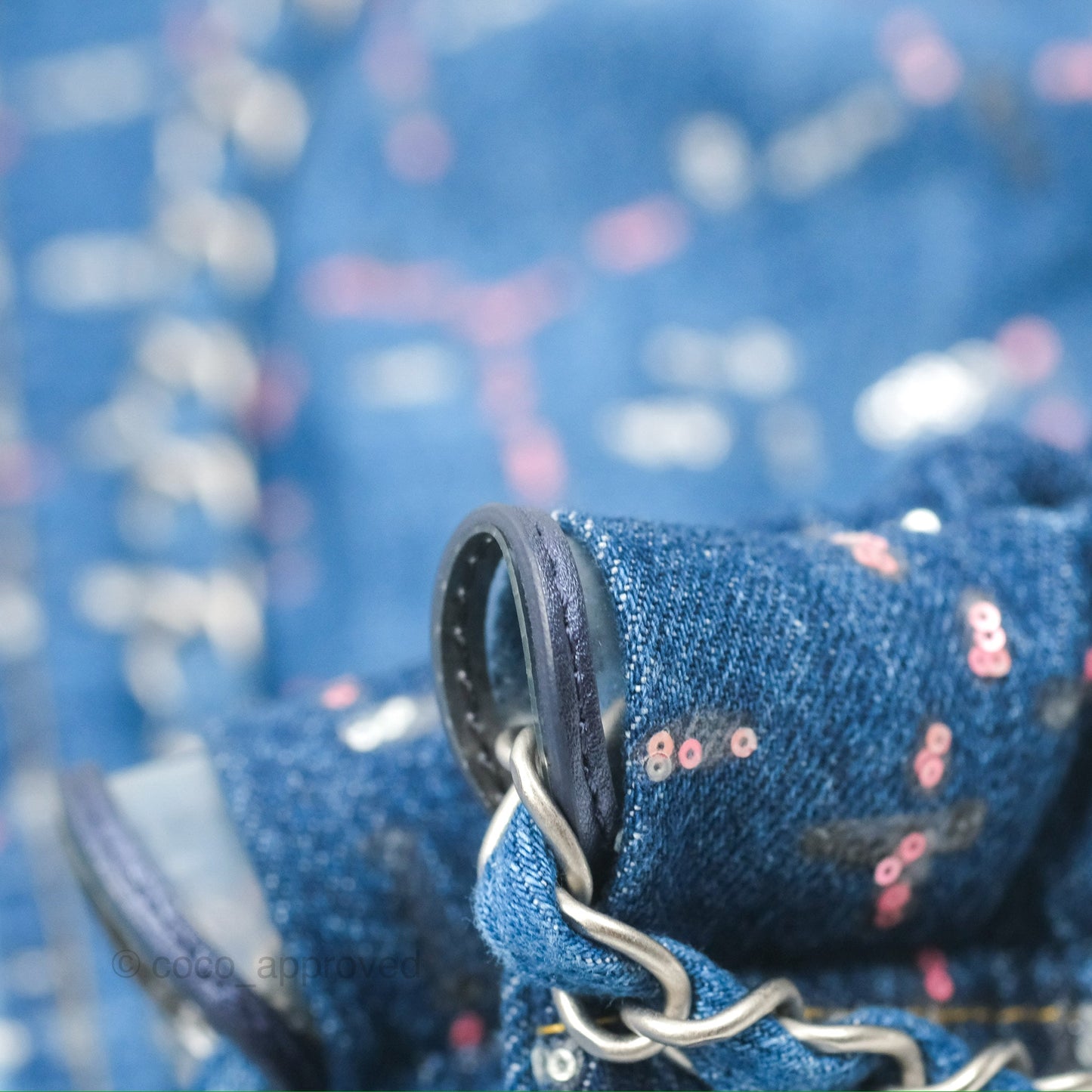 Chanel 22 Medium Denim Sequins Aged Silver Hardware