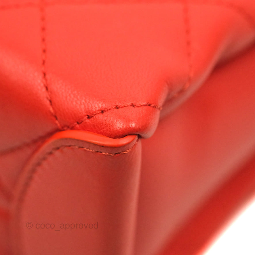 Chanel Top Handle Flap Bag Red Lambskin Aged Gold Hardware