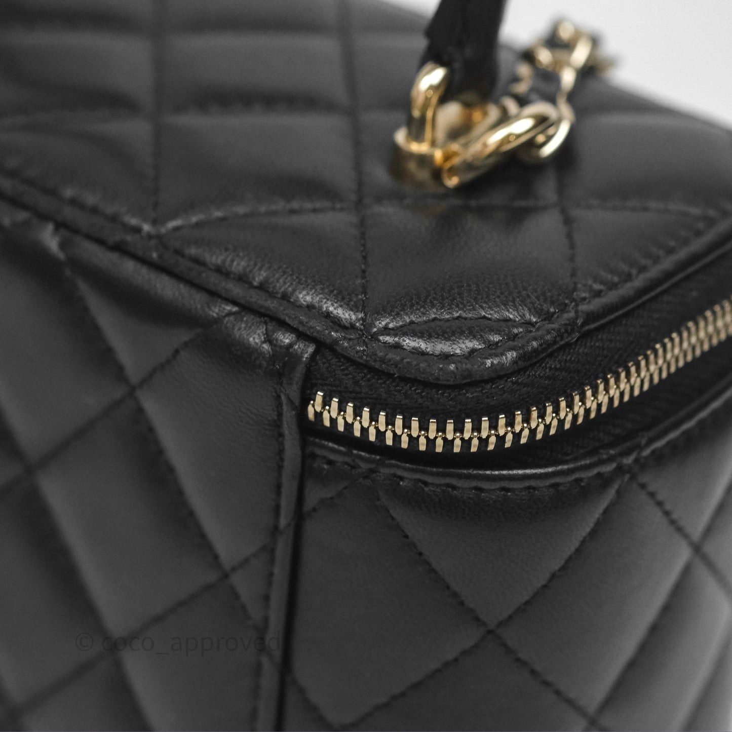 Chanel Classic Vanity Rectangular Top Handle With Chain Black Lambskin Gold Hardware