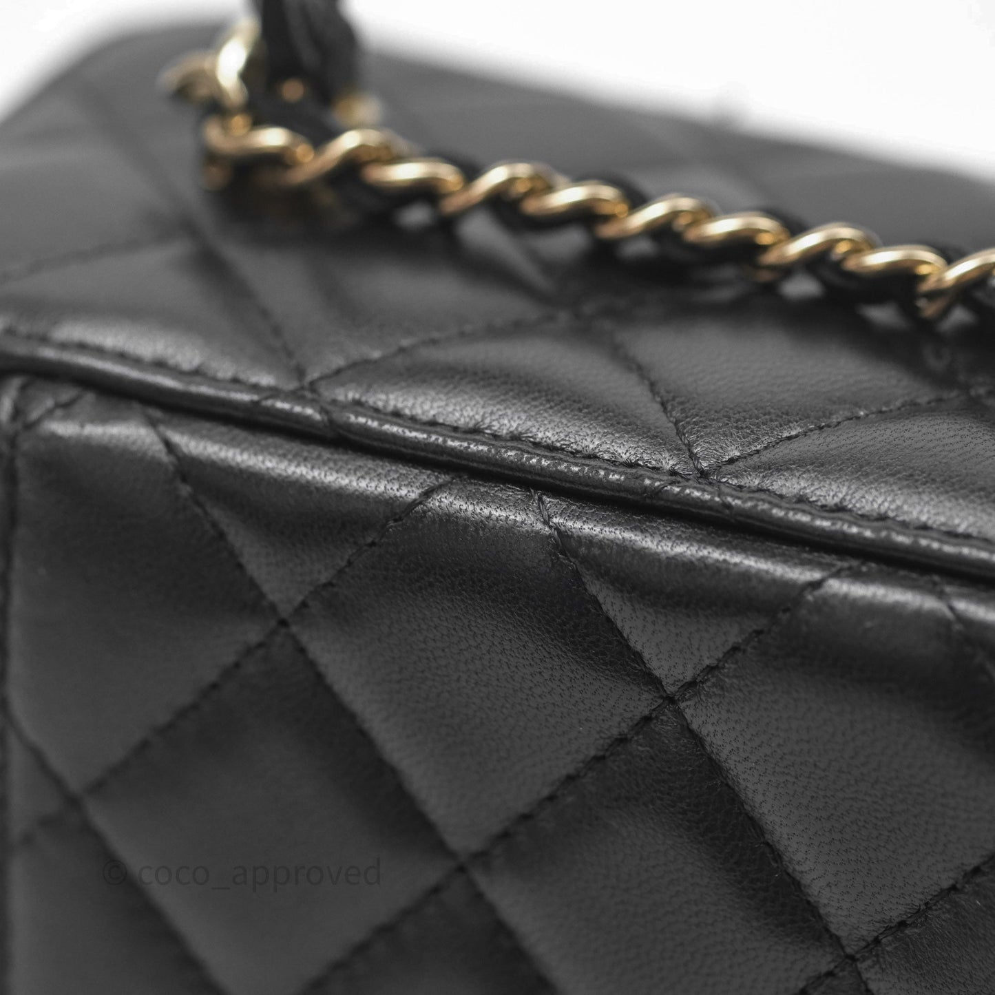 Chanel Vanity Rectangular Top Handle Black Lambskin Gold Hardware