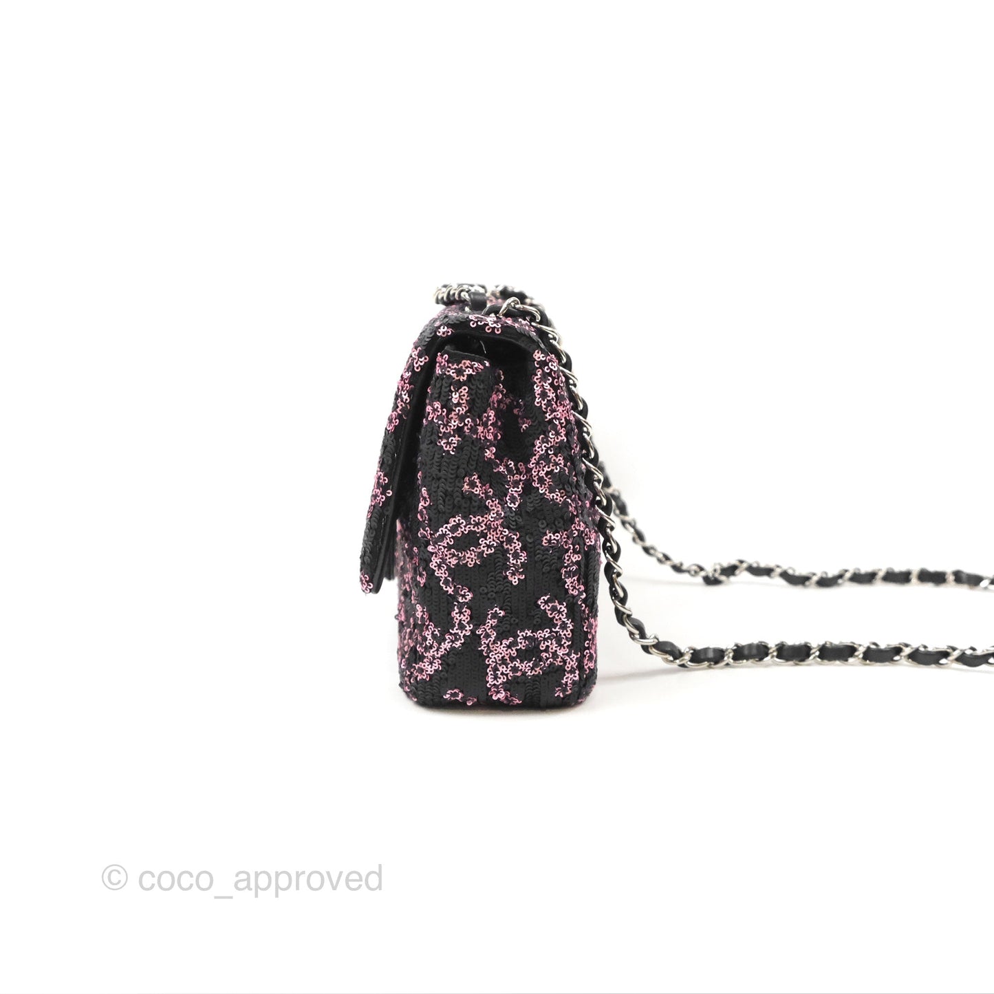 Chanel Medium CC Sequins Flap Bag Pink & Black Silver Hardware