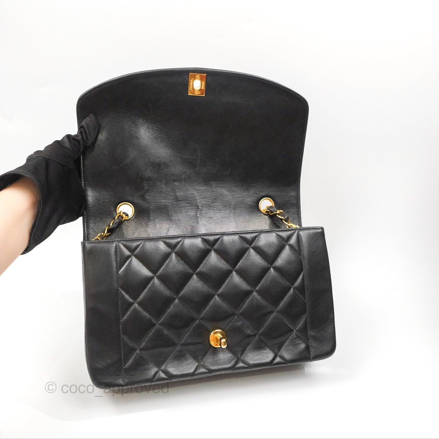 Chanel Vintage Quilted Medium Classic Diana Flap Bag Black Lambskin 24K Gold Hardware