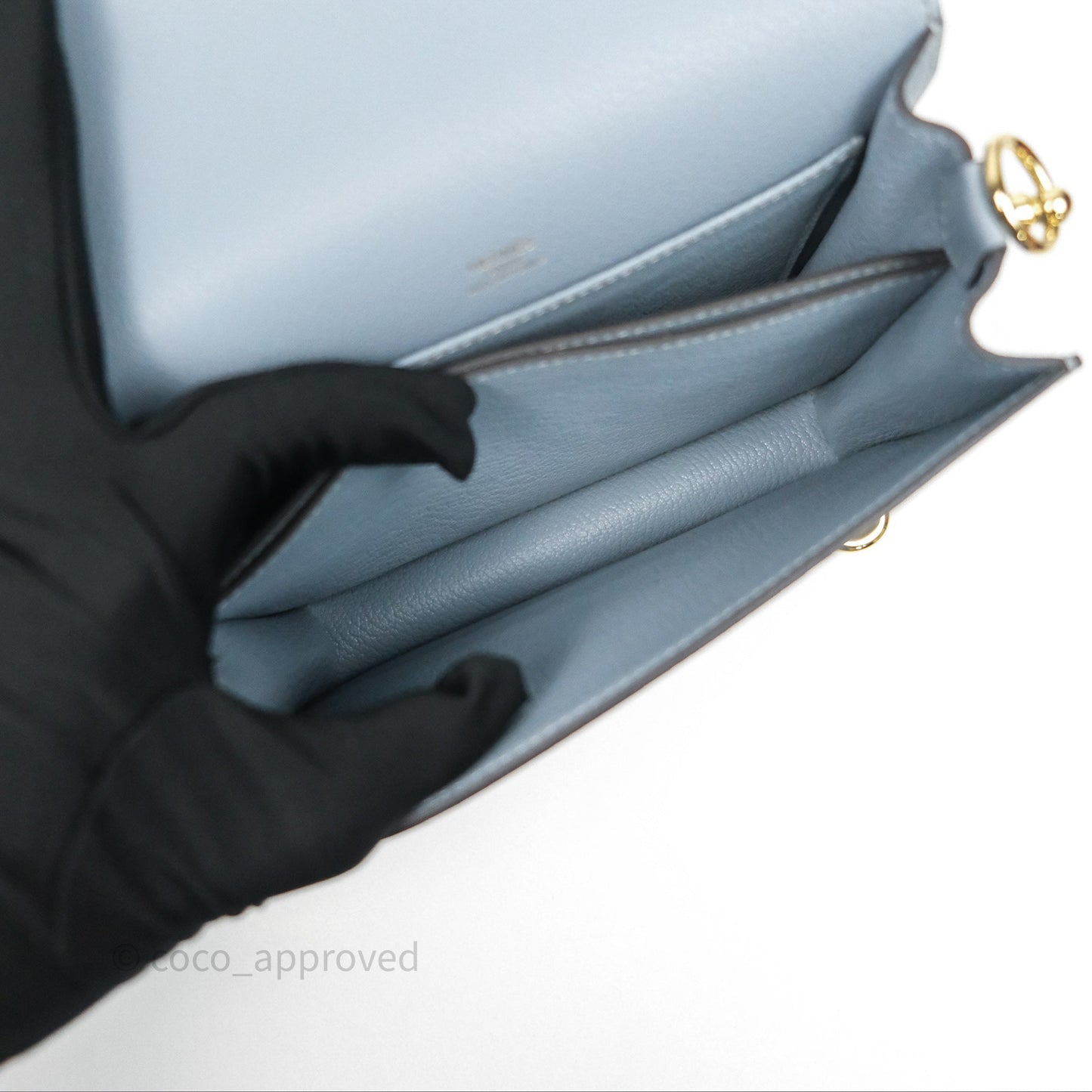 Hermès Roulis Mini 18 Bleu Lin J7 Evercolour Gold Hardware