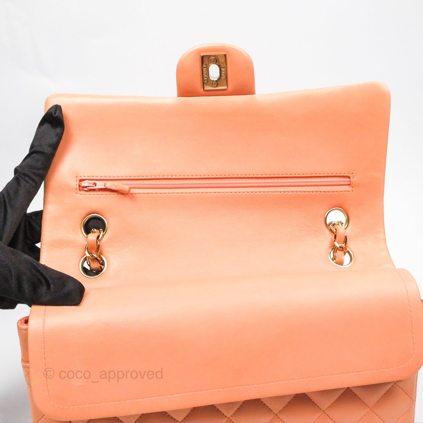 Chanel Classic M/L Medium Flap Quilted Peach Lambskin Gold Hardware