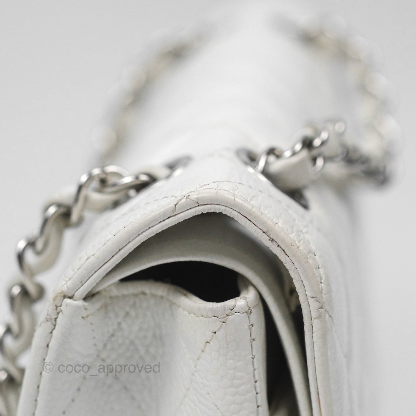 Chanel Classic M/L Medium Flap Quilted White Caviar Silver Hardware