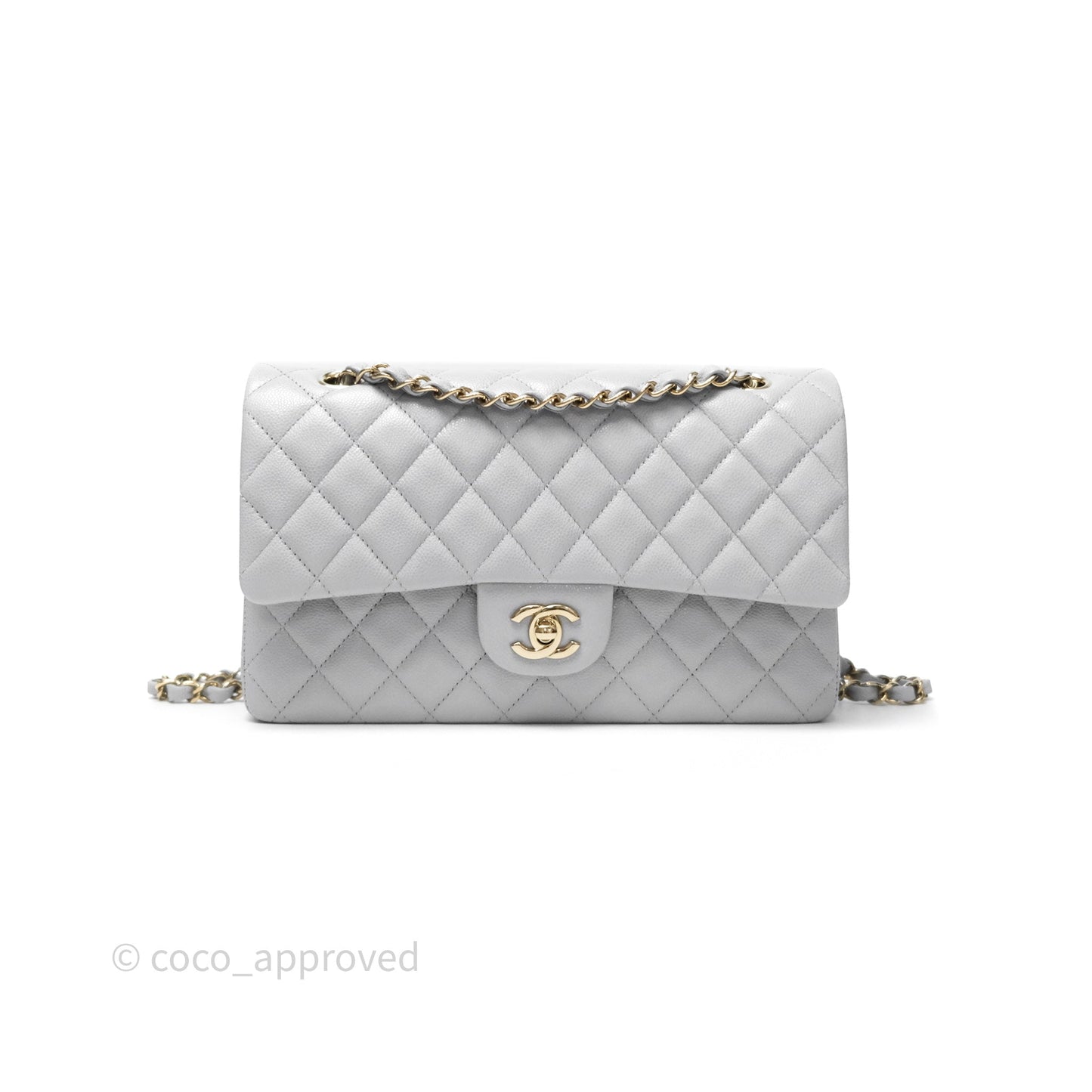 Chanel M/L Medium Classic Flap Quilted Grey Caviar Gold Hardware
