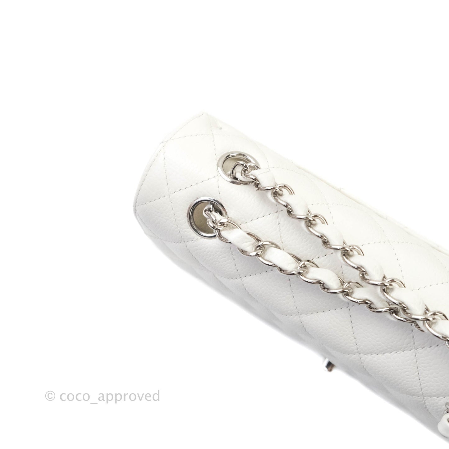 Chanel Quilted M/L Medium Double Flap White Caviar Silver Hardware