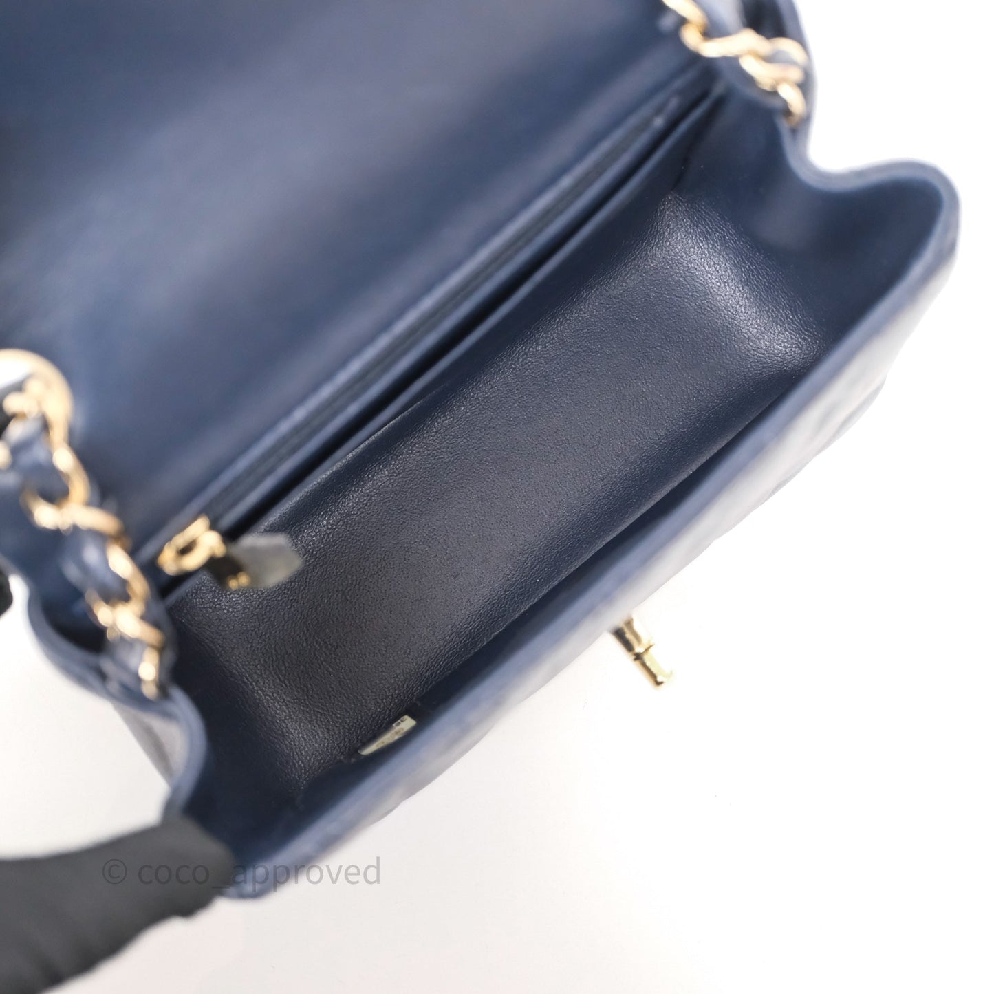 Chanel Mini Square Flap Quilted Navy Lambskin Gold Hardware