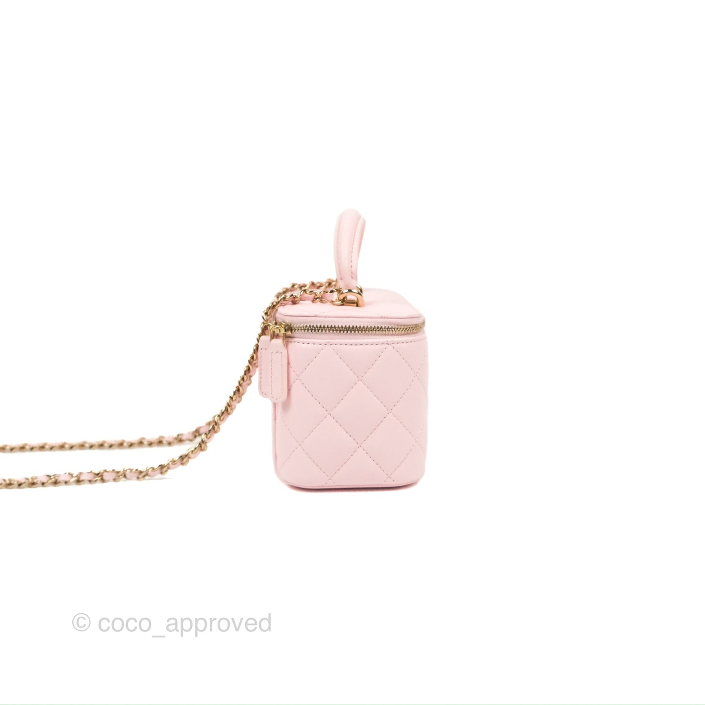 Chanel Vanity Rectangular Top Handle Pink Lambskin Gold Hardware