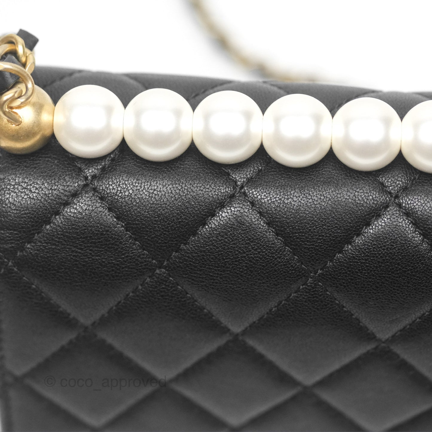 Chanel Small Chic Pearls Flap Quilted Black Goatskin Aged Gold Hardware