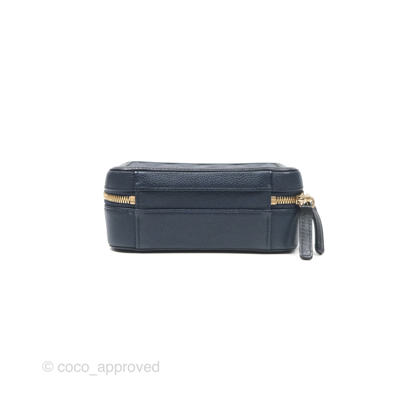 Chanel Quilted Small CC Filigree Vanity Case Navy Black Caviar Gold Hardware