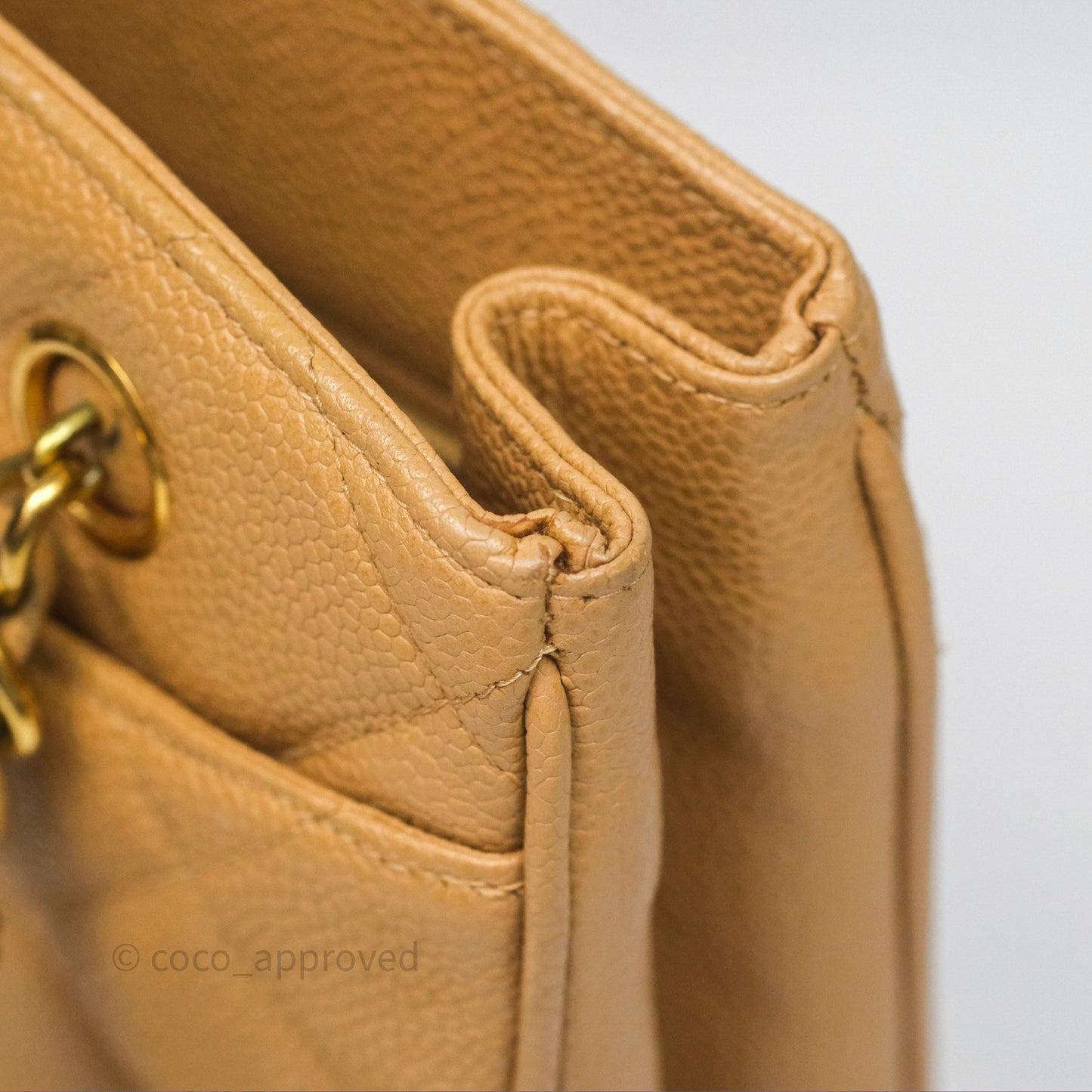 Chanel Vintage CC Quilted Tote Dark Beige Caviar 24K Gold Hardware