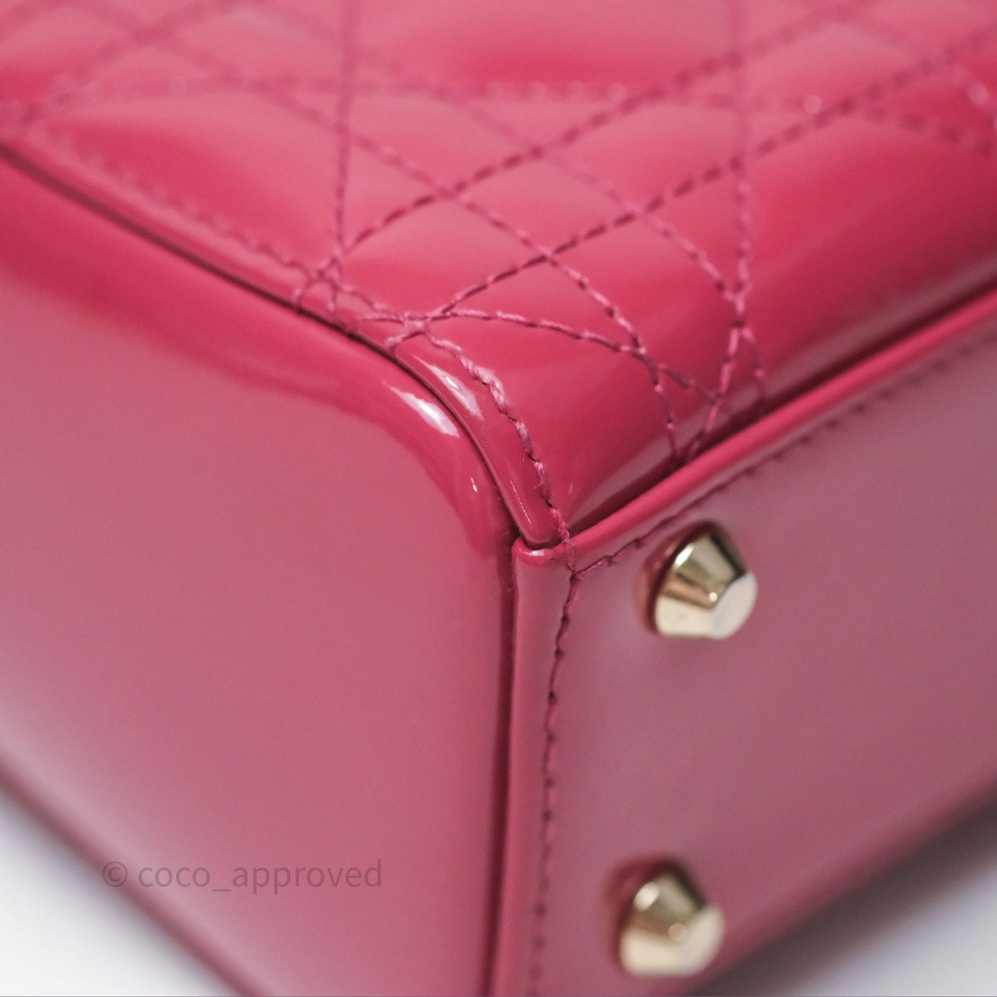 Christian Dior Mini Lady Dior Dusty Pink Patent Cannage Calfskin Gold Hardware