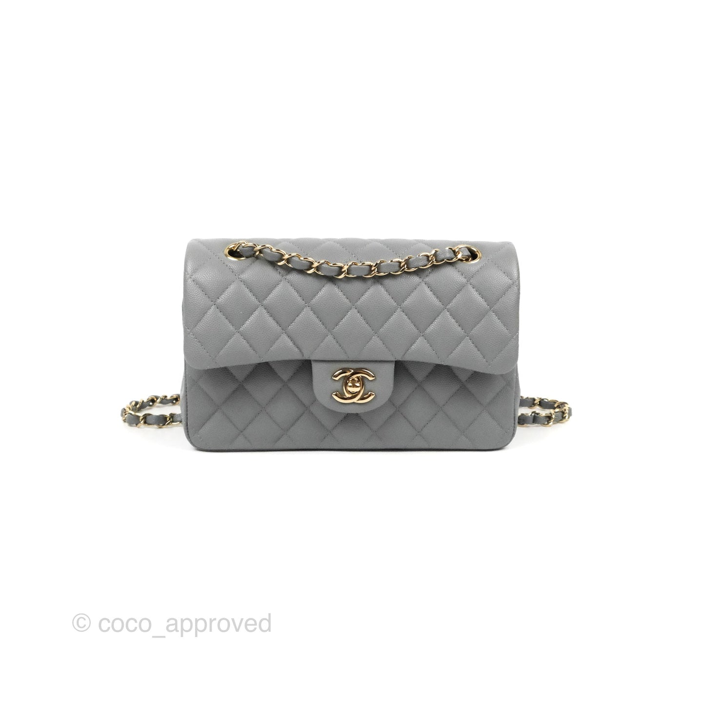 Chanel Small Classic Quilted Flap Grey Caviar Gold Hardware 20C