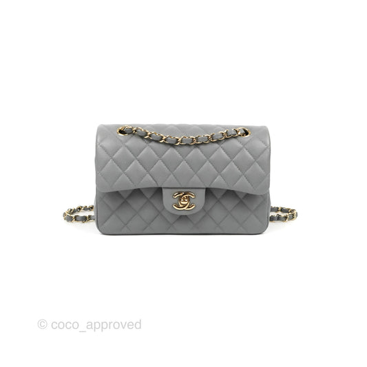 Chanel Small Classic Quilted Flap Grey Caviar Gold Hardware 20C