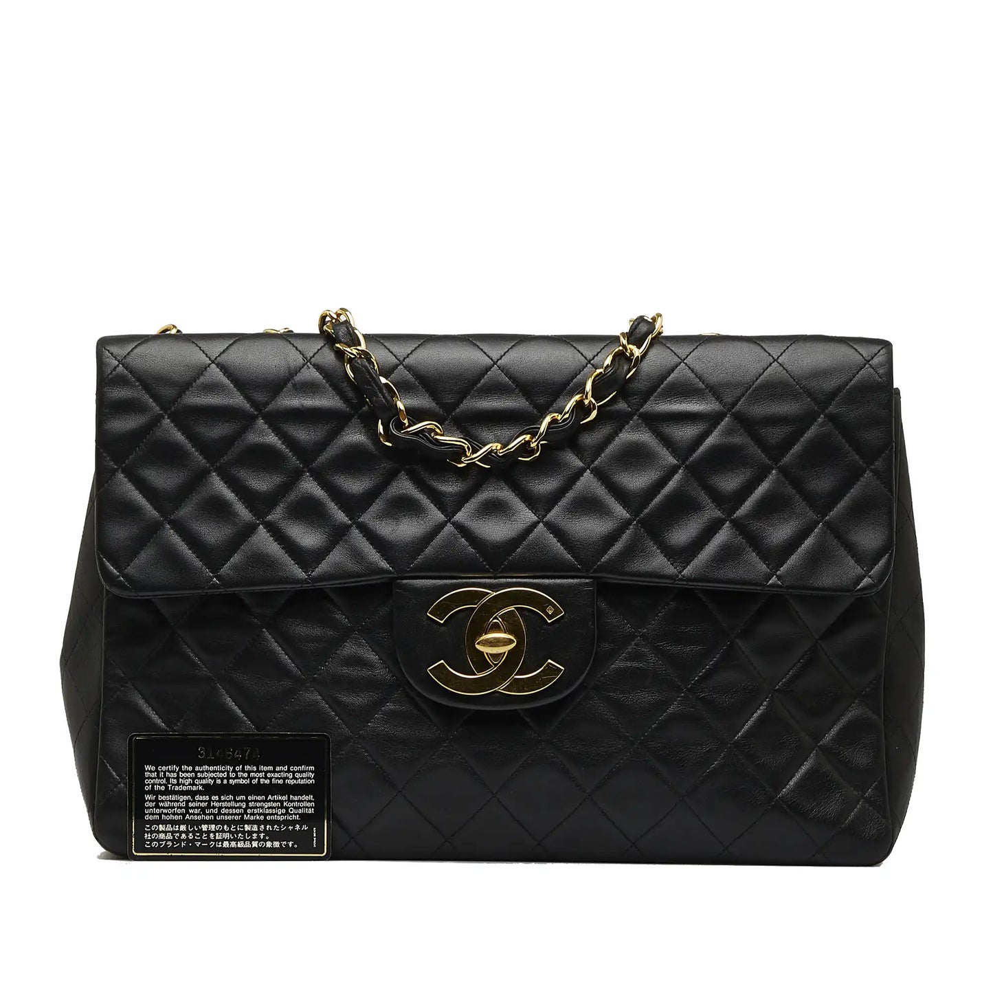 Luxury Chanel Classic Single Flap Jumbo Black Lambskin Gold