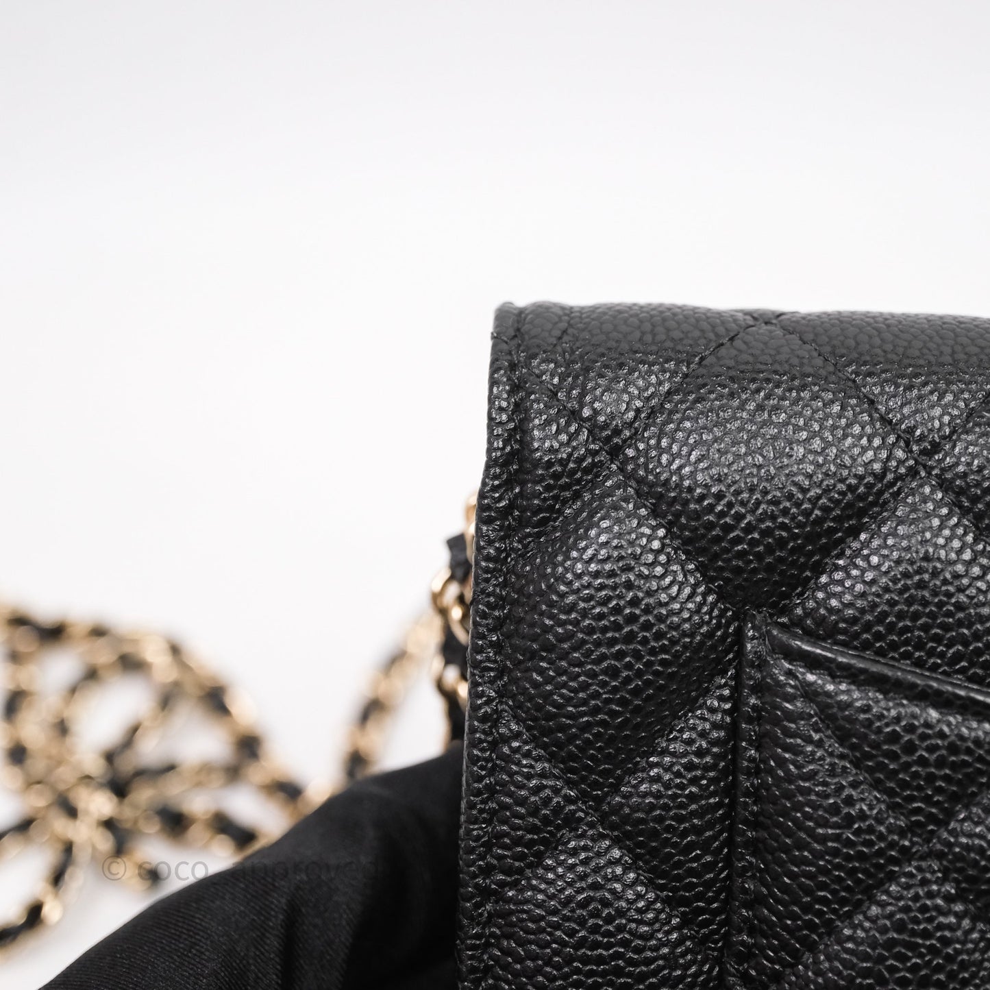 Chanel WOC With Ribbon Chain Black Caviar Gold Hardware