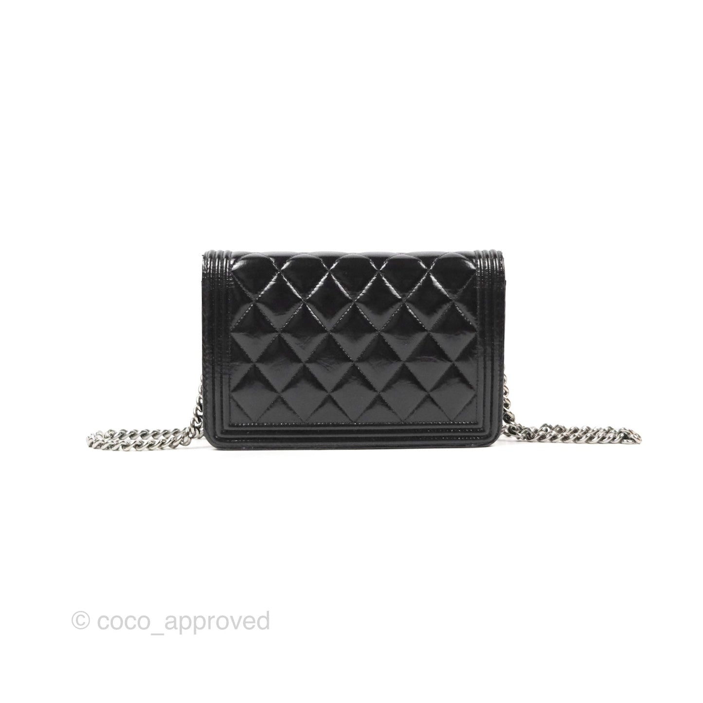 Chanel Quilted Boy Wallet on Chain WOC Black Aged Calfskin Gun Metal