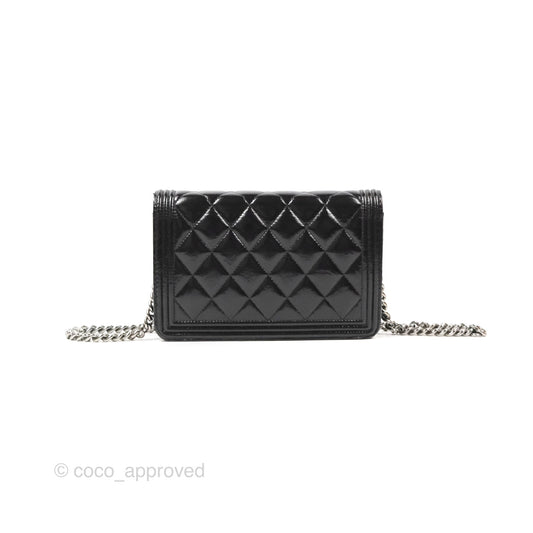 Chanel Quilted Boy Wallet on Chain WOC Black Aged Calfskin Gun Metal