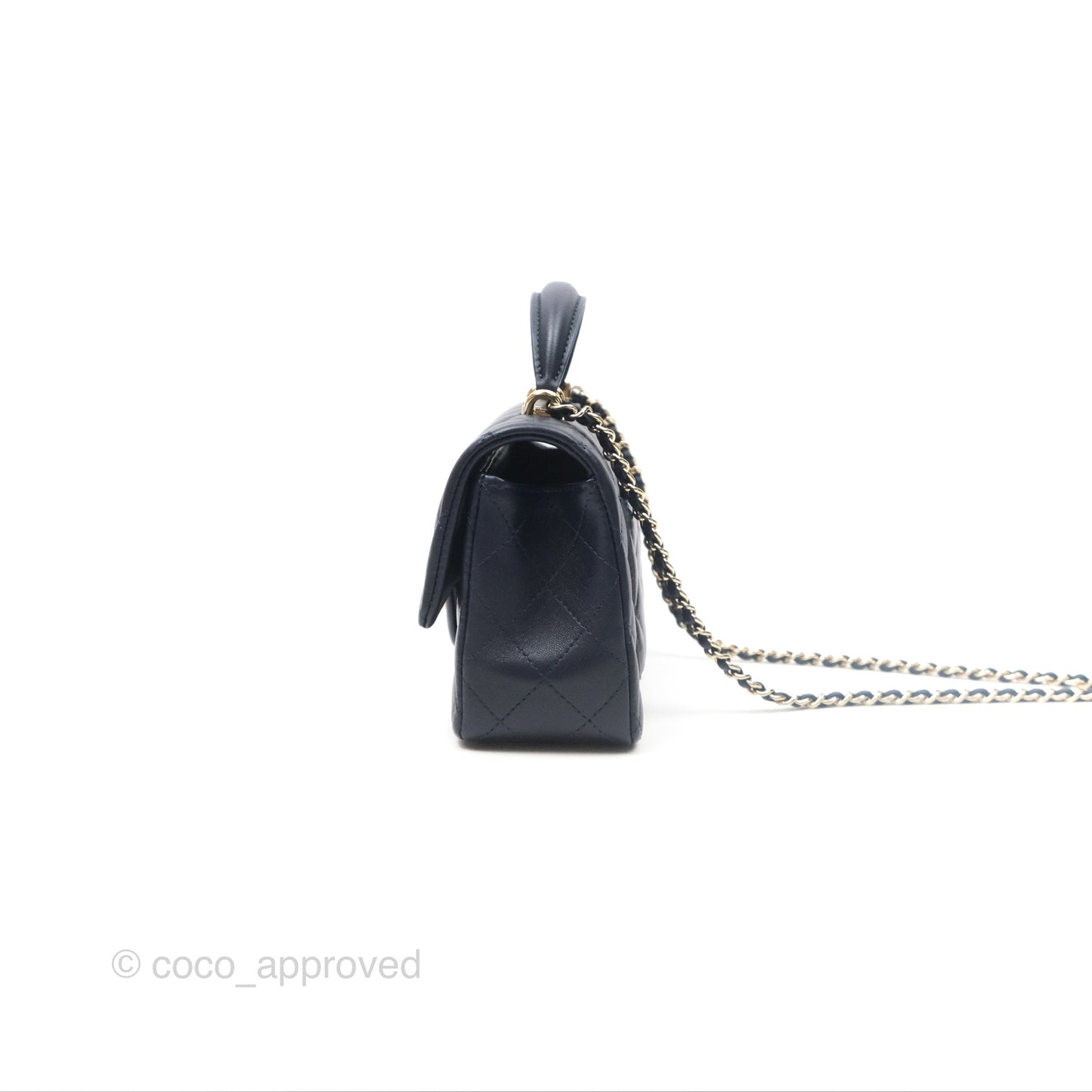 Chanel Top Handle Mini Rectangular Flap Bag Navy Lambskin Gold Hardware
