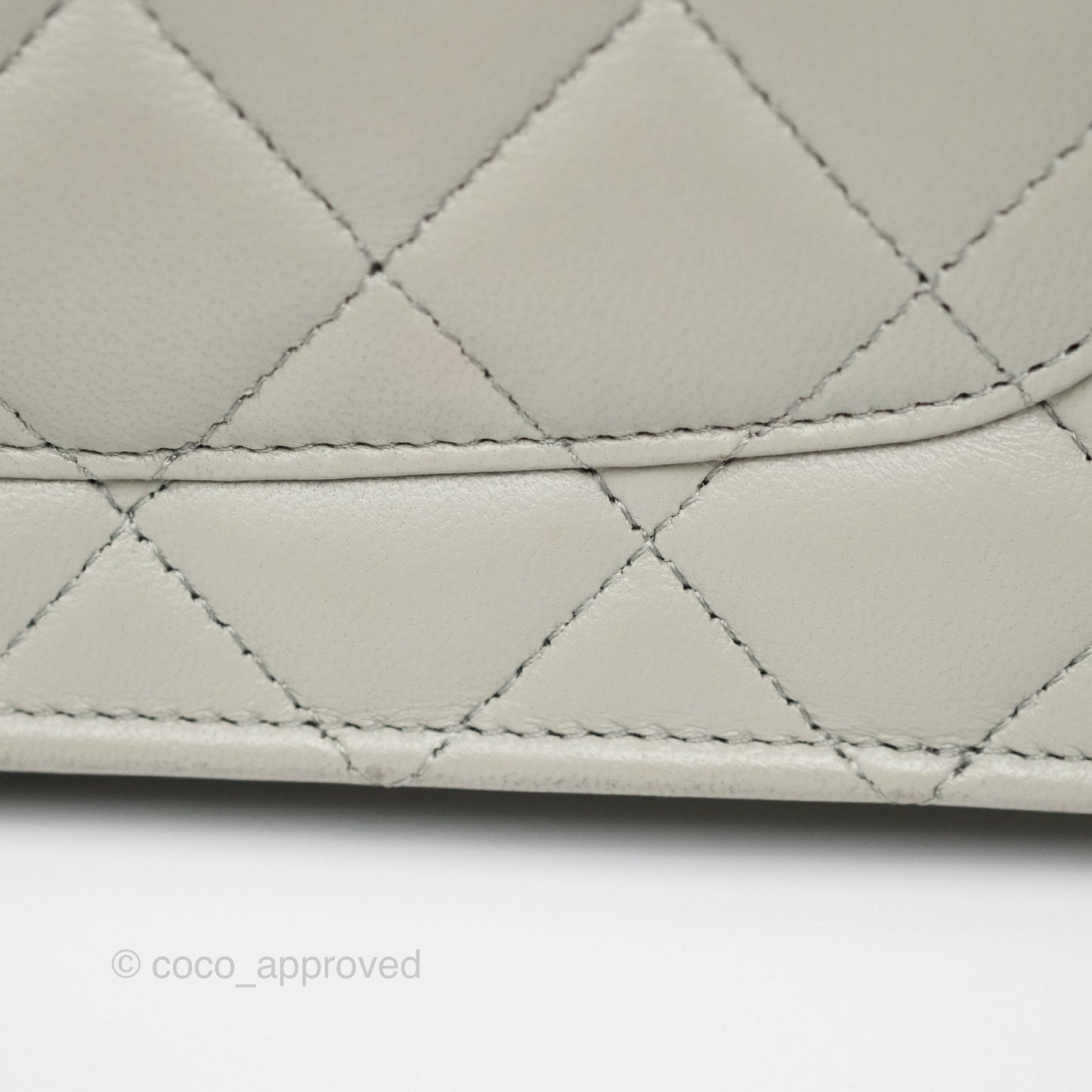 Chanel Classic Quilted Wallet on Chain WOC Light Grey Lambskin Gold Hardware