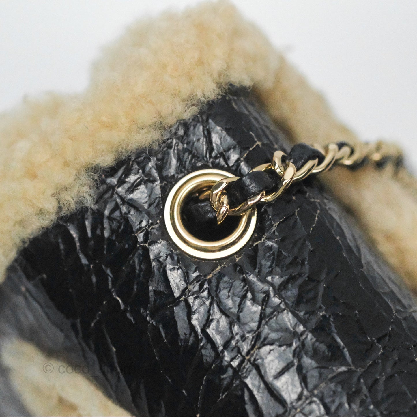 Chanel Mania CC Shearling Flap Bag Black Crumpled Glazed Sheepskin
