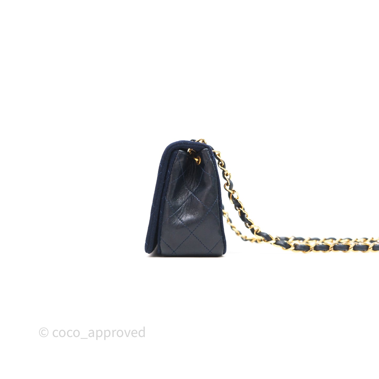 Chanel Vintage Mini Full Flap Bag Navy Fabrics / Lambskin 24K Gold Hardware