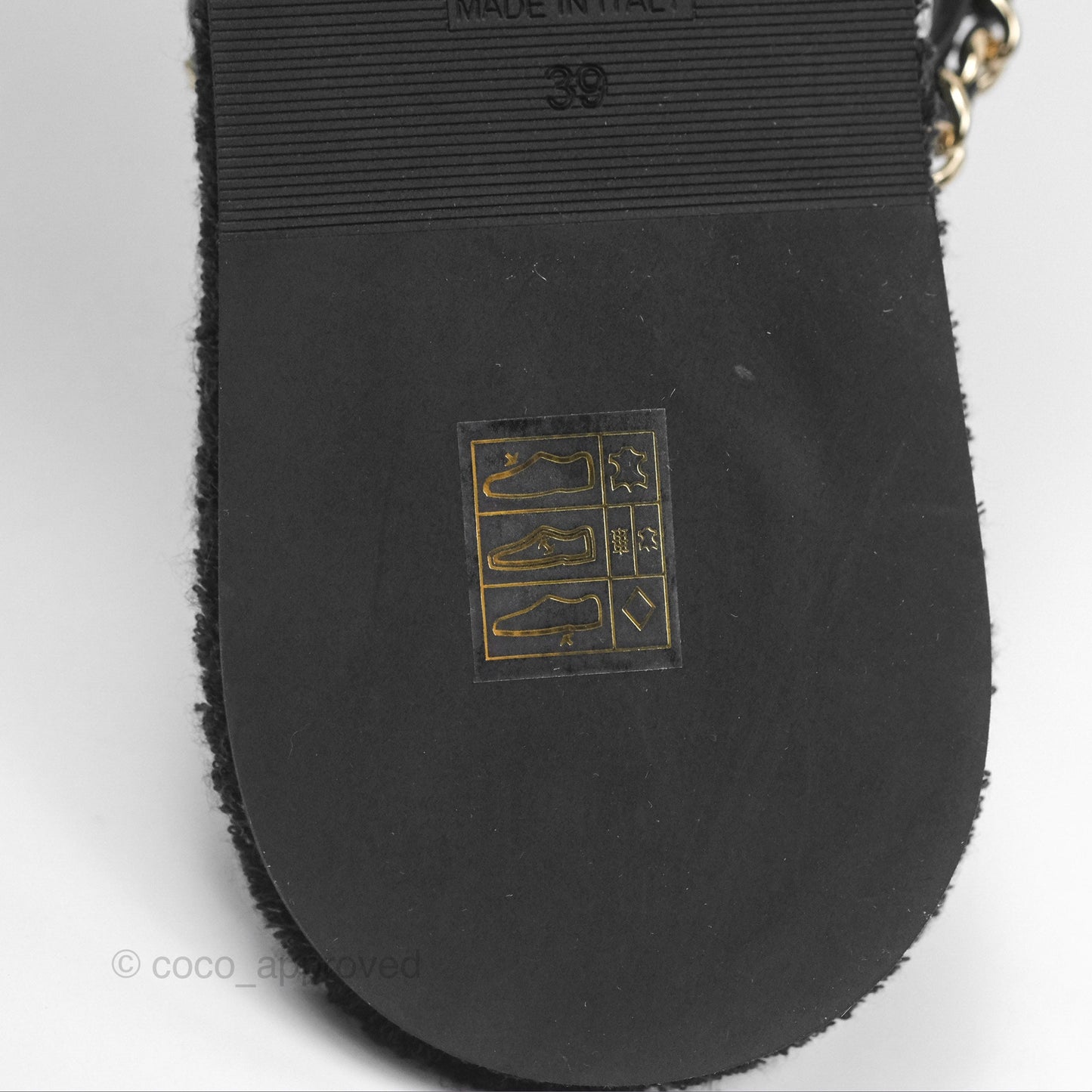 Chanel Chain Terry Slide Thong Sandals Black Size 39