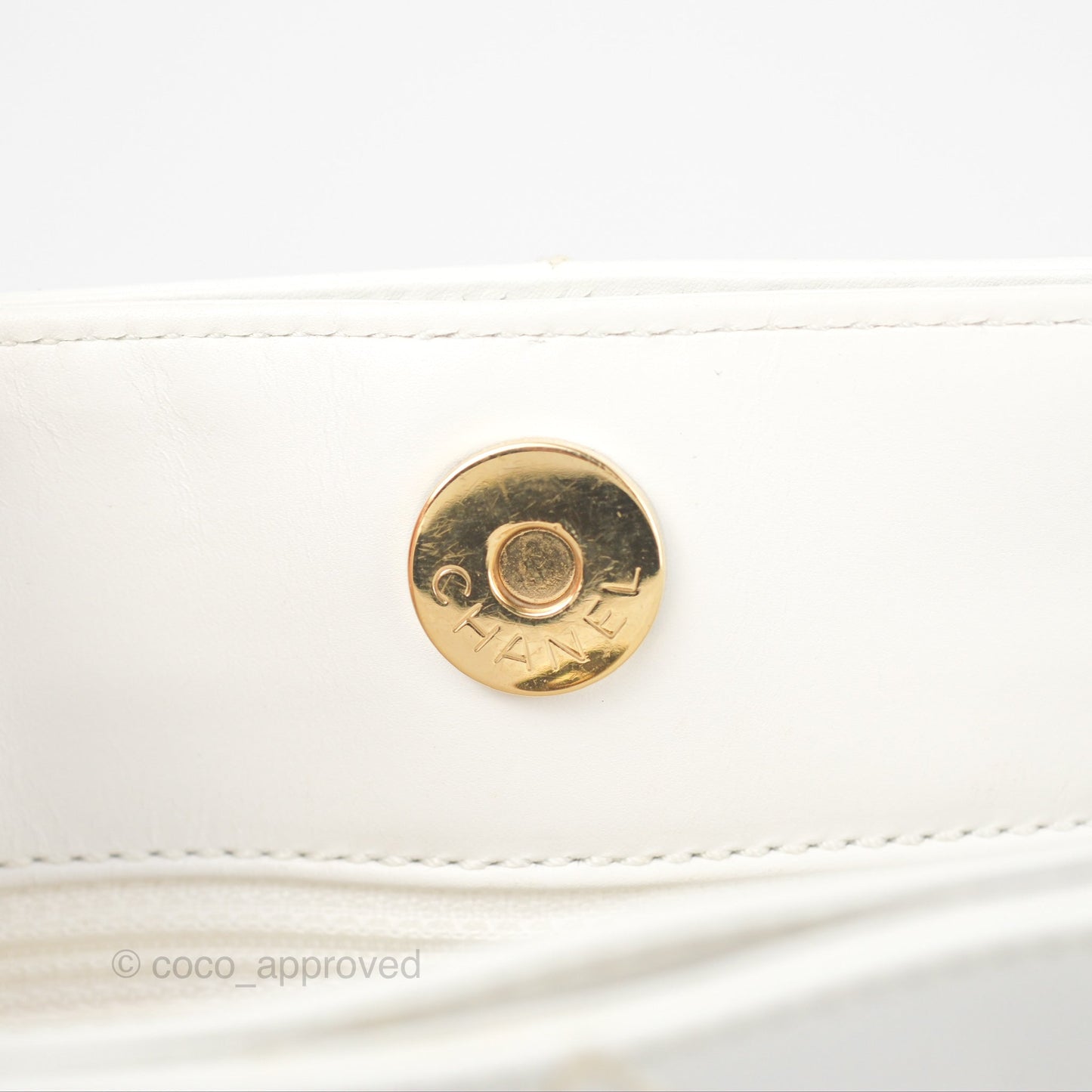 Chanel Vintage Quilted CC Tote Bag White Calfskin Gold Hardware