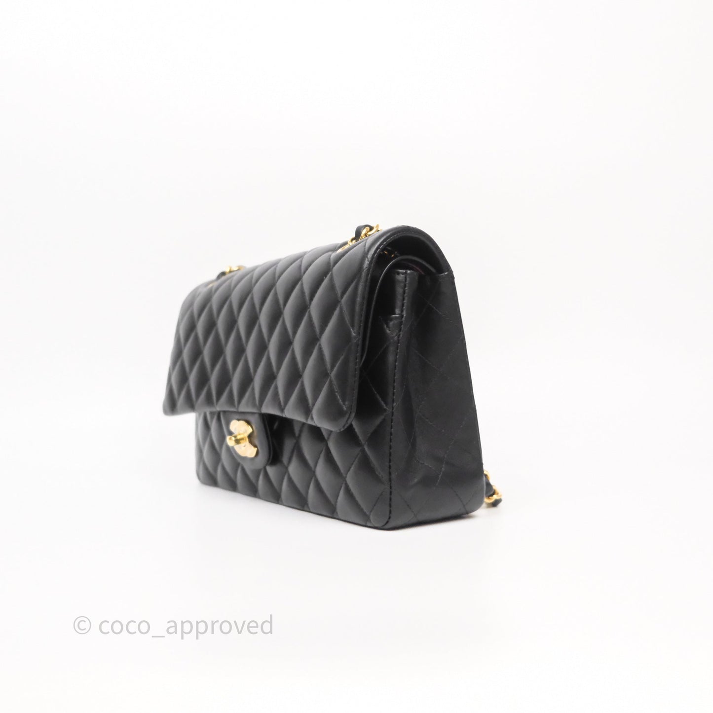 Chanel Classic M/L Medium Flap Quilted Black Lambskin Gold Hardware