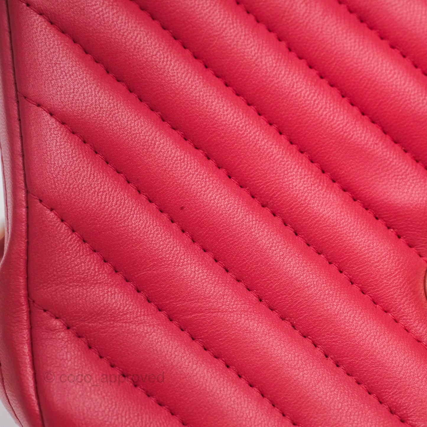 Chanel Mini Square Flap Chevron Dark Pink Lambskin Gold Hardware