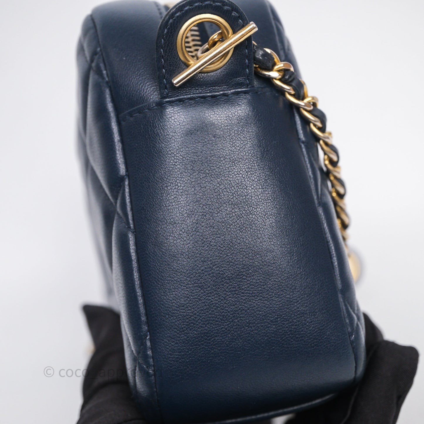 Chanel CC Camera Bag Quilted Navy Lambskin Aged Gold Hardware