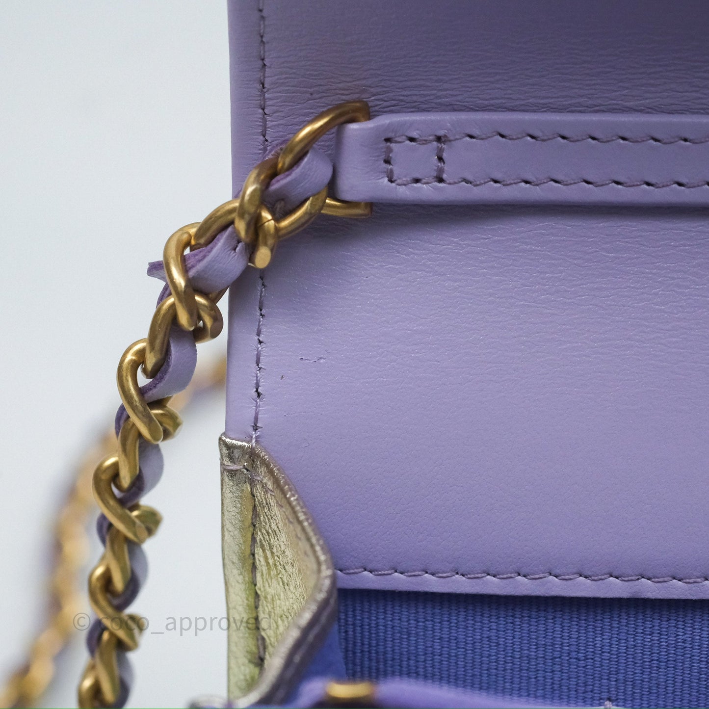 Chanel Quilted Phone Holder with Chain Metallic Rainbow Lambskin Aged Gold Hardware 24C