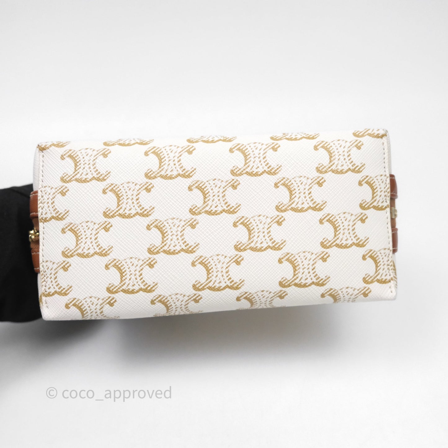 Celine Clutch With Chain Triomphe Canvas Lambskin White/Tan
