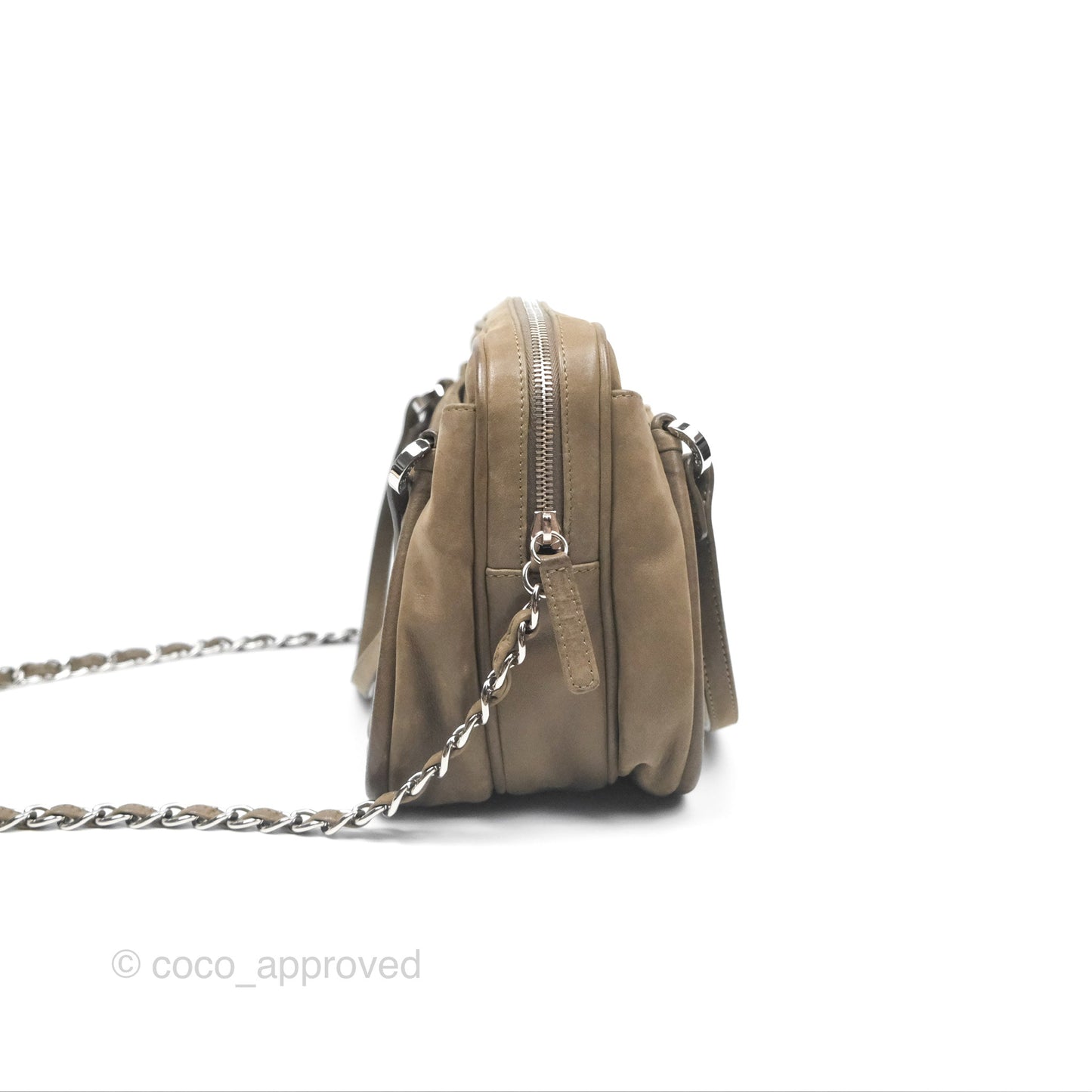 Chanel Quilted Camera Case Bag Iridescent Taupe Calfskin Silver Hardware