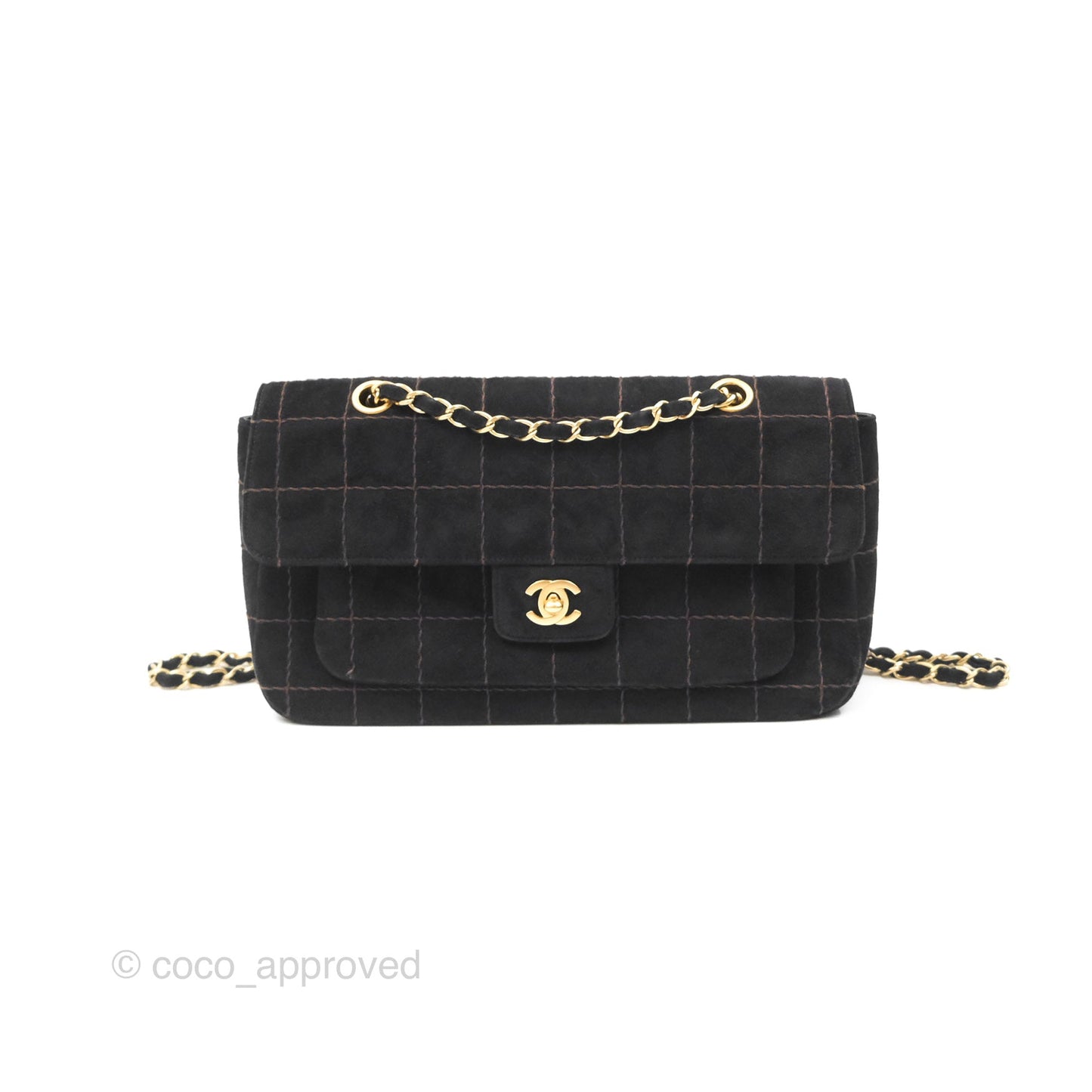 Chanel Bar Flap Black Suede Blushed Gold Hardware