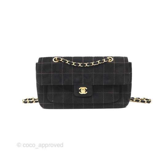 Chanel Bar Flap Black Suede Blushed Gold Hardware
