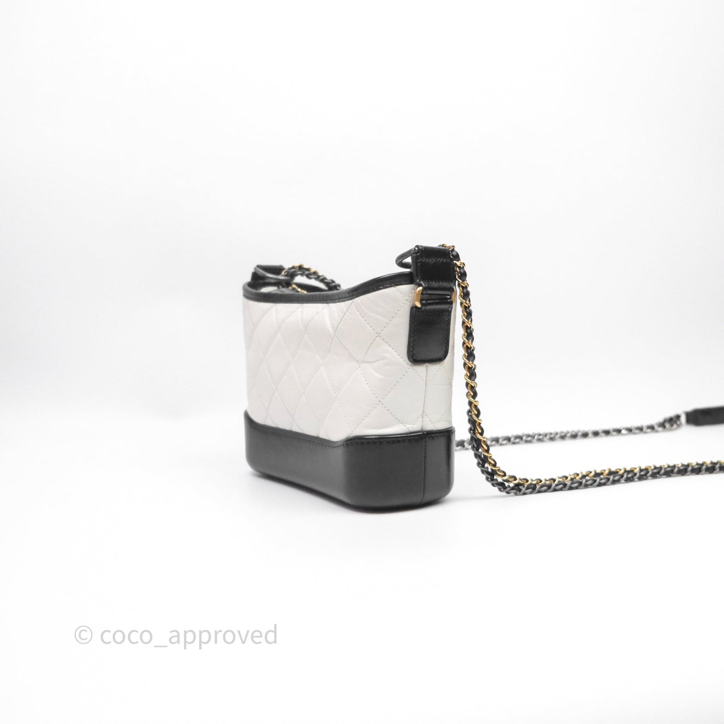 Chanel Quilted Small Gabrielle Hobo Black White Aged Calfskin Mixed Hardware