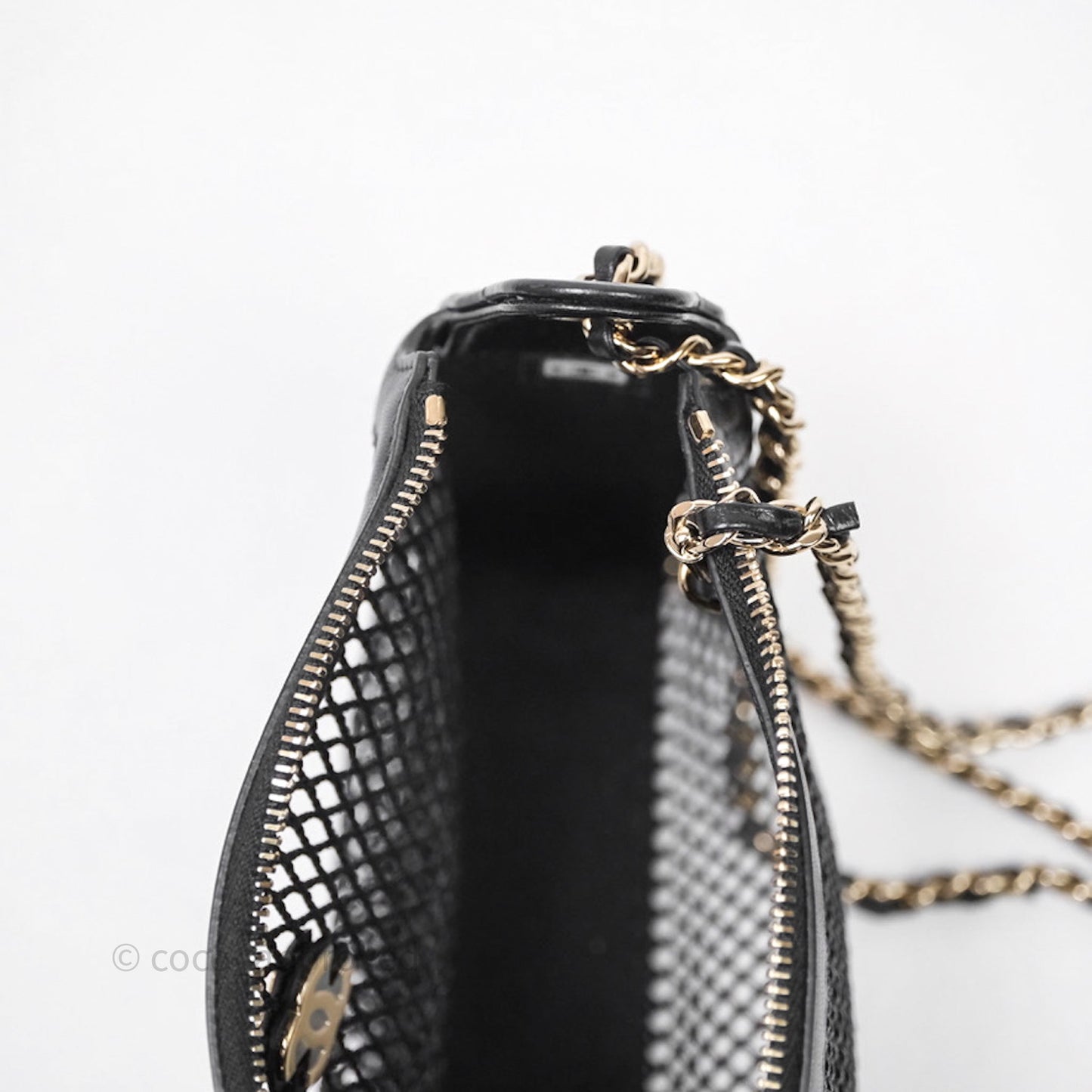 Chanel Mesh Clutch With Chain Black Shiny Lambskin Gold Hardware