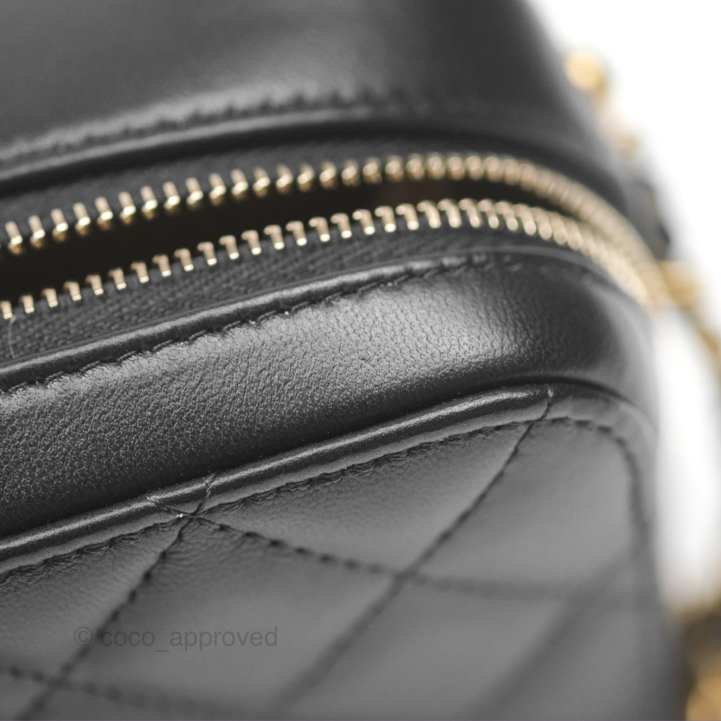 Chanel Pearl Crush Mini Camera Case Quilted Black Lambskin Aged Gold Hardware