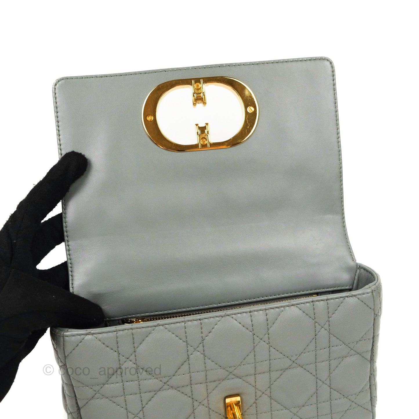 Dior Small Caro Bag Stone Gray Supple Cannage Calfskin