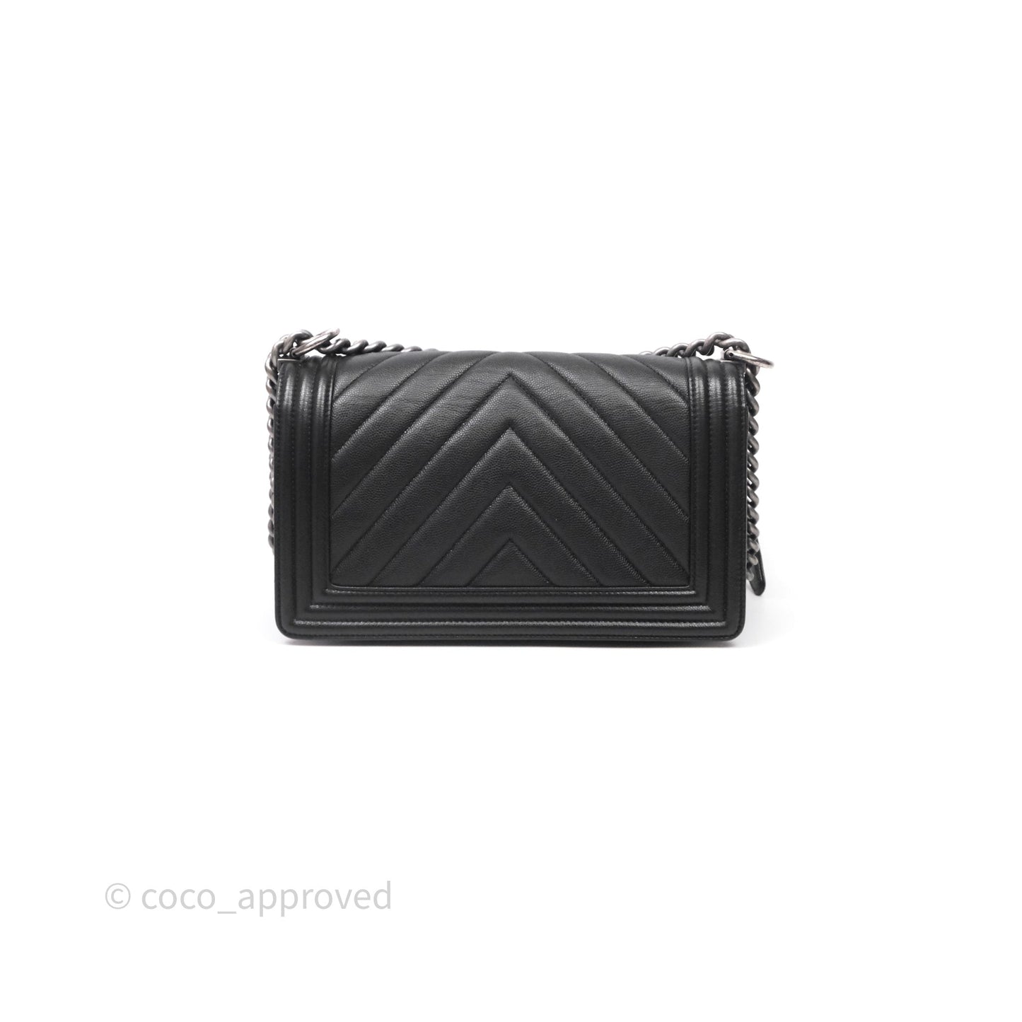 Chanel Medium Boy Chevron Black Caviar Ruthenium Hardware