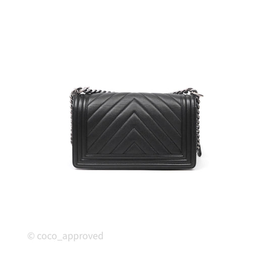 Chanel Medium Boy Chevron Black Caviar Ruthenium Hardware