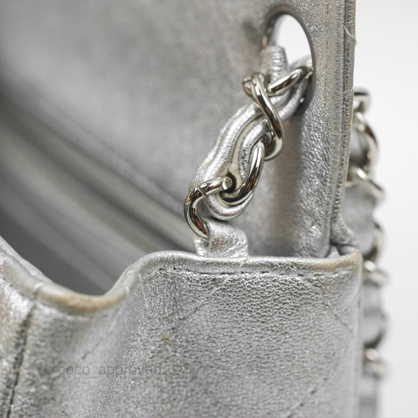 Chanel Classic Quilted Mini Square Flap Silver Lambskin Silver Hardware