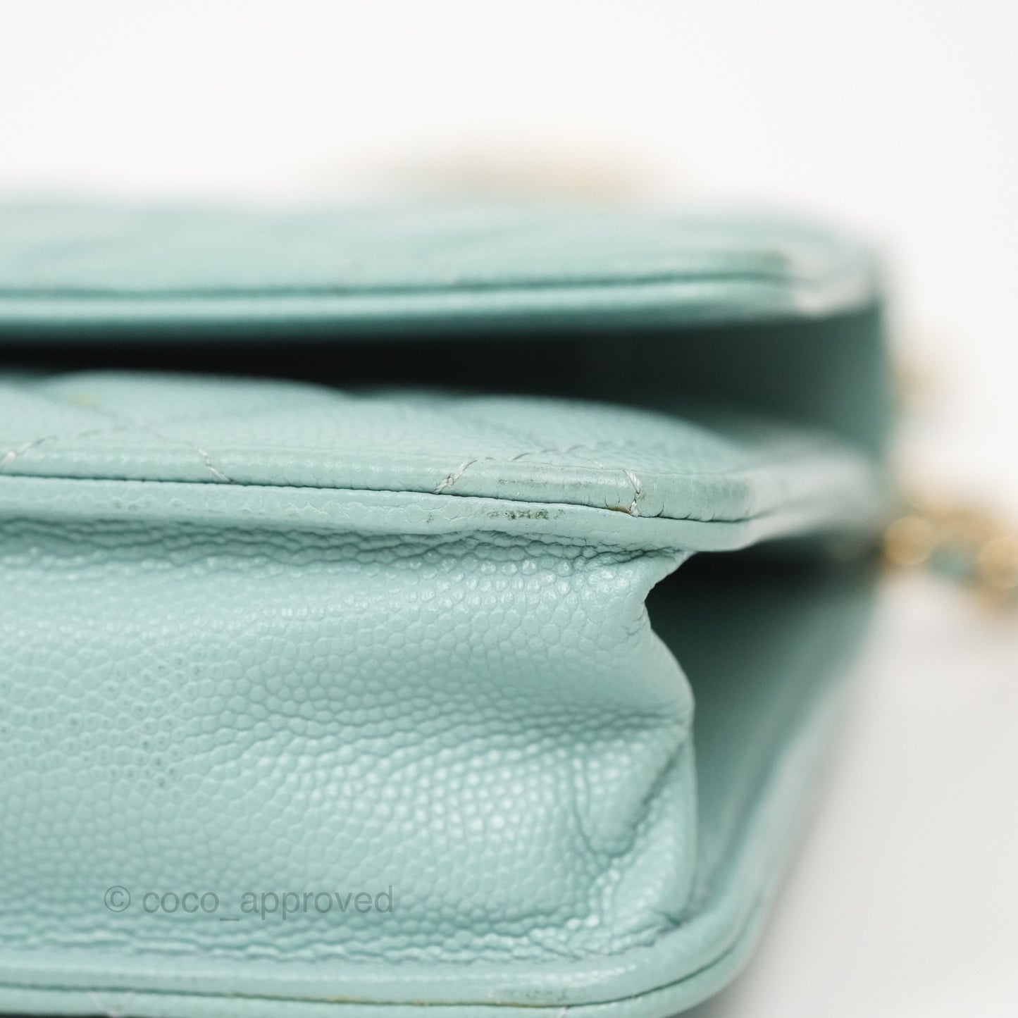 Chanel Quilted Classic Wallet On Chain WOC Tiffany Blue Caviar Gold Hardware