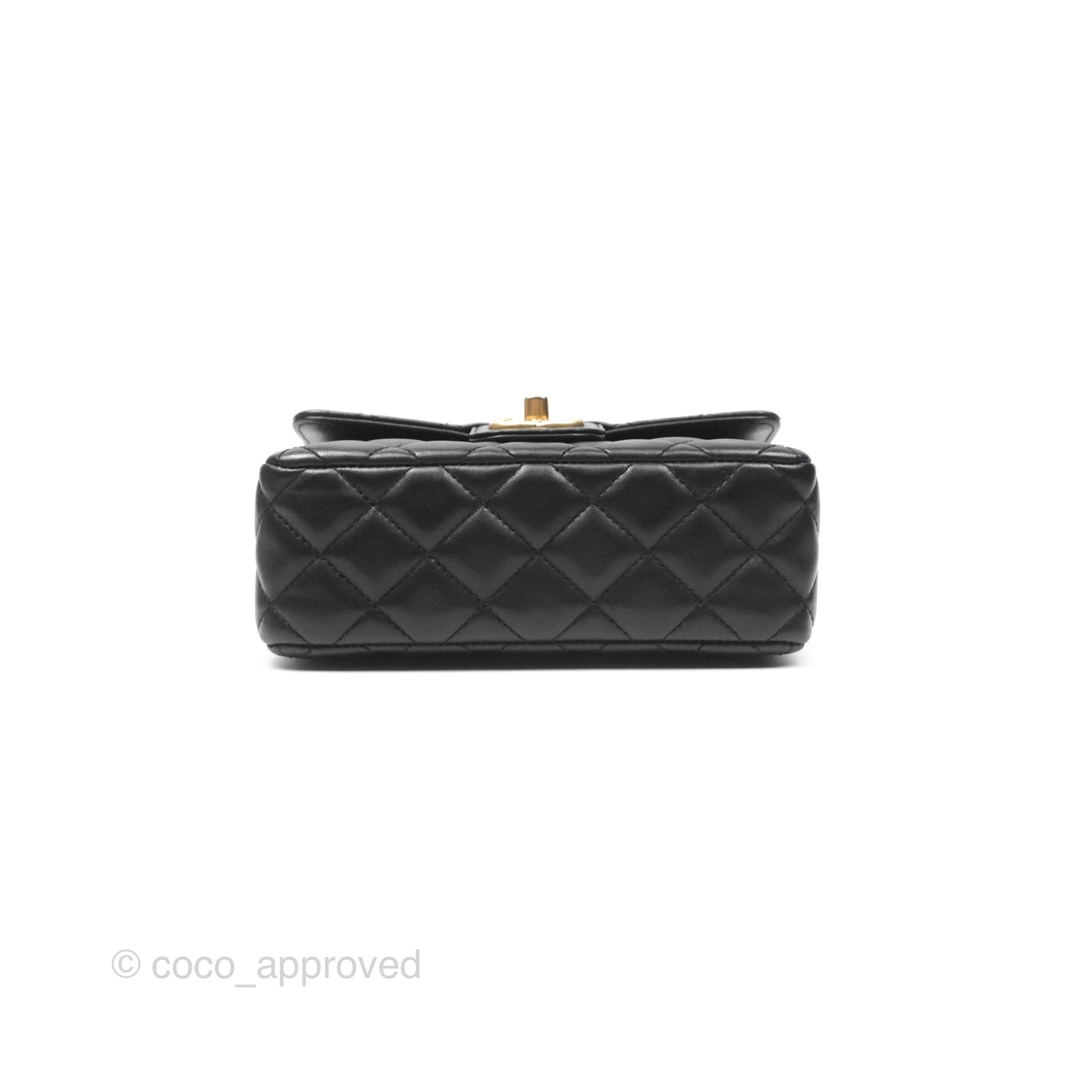 Chanel Flap Bag with Logo Enamel Chain Black Lambskin 22B