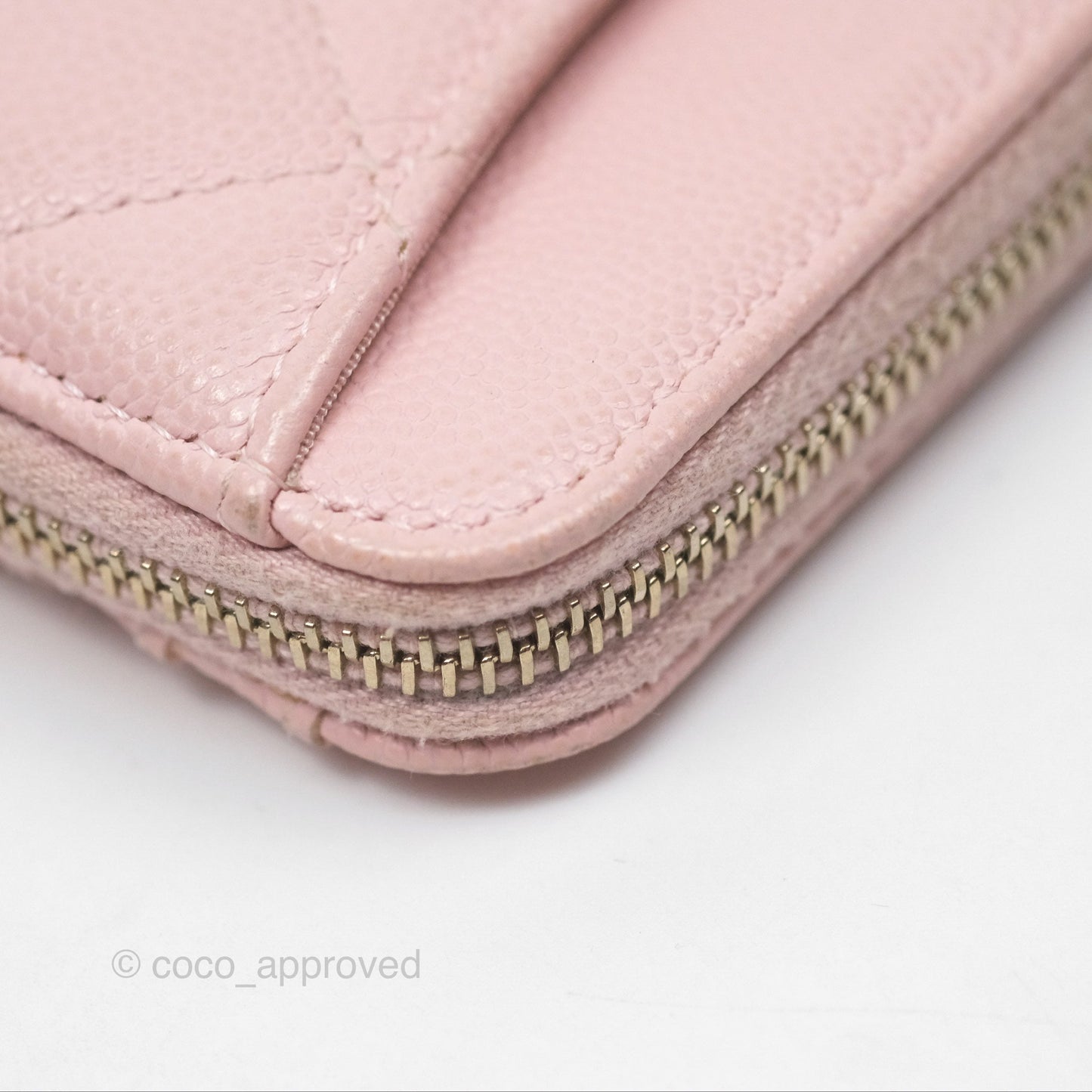 Chanel Quilted Classic Zip Card Holder Wallet Pink Caviar Gold Hardware