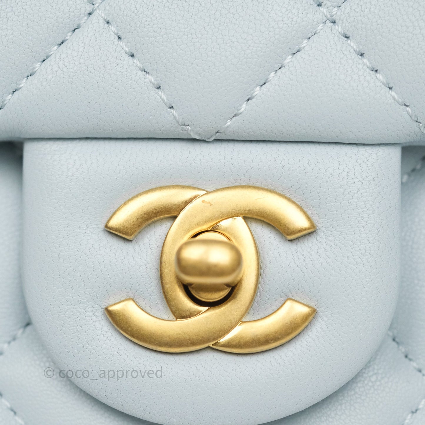Chanel Pearl Crush Mini Rectangular Light Blue Lambskin Aged Gold Hardware