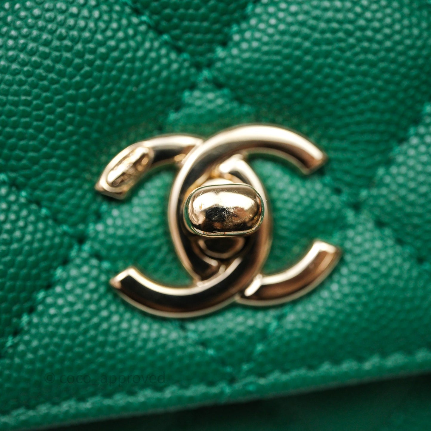 Chanel Mini Coco Handle Quilted Green Caviar Gold Hardware